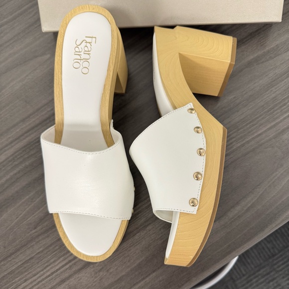 FRANCO SARTO 🫐 White Leather Capri Slides Clogs Shoes Sz-10-M - Picture 7 of 8
